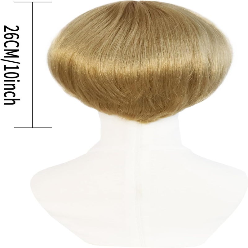 Blonde Bob Wig 1 Adjustable Strawberry Blonde Synthetic Fiber Wig - Breathable 2-Strap Cap Bowl Cut Wig for Cosplay Halloween Theme Parties Daily Fun - Image 3