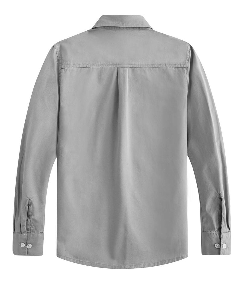 Spring&Gege Boys' Long Sleeve Woven Dress Shirt Formal School Uniform Button Down Shirt with Chest Pocket, Silver, 11-12 Years - Image 2