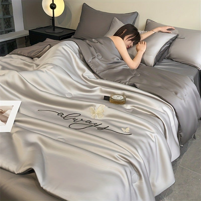 1pc Ultra Soft Summer Cool Quilt (1 Summer Quilt, Pillow Not Included) Luxury Ice Fiber Fabric Embroidered Comfortable Air Conditioner Quilt Multi-Functional Summer Cool Quilt Cool Thin Quilt Bedding - Image 4