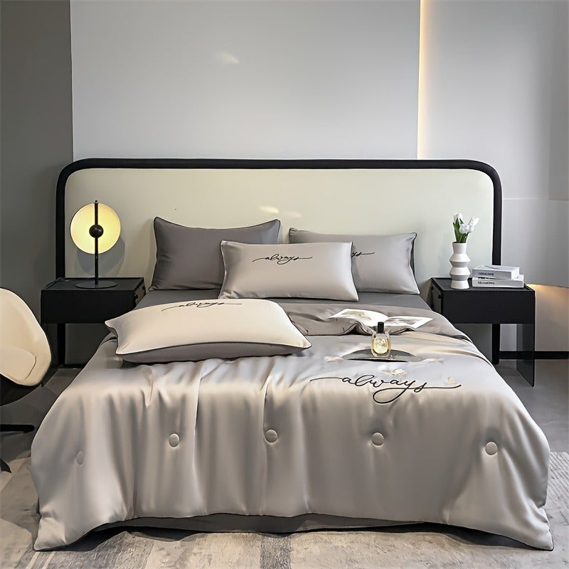 1pc Ultra Soft Summer Cool Quilt (1 Summer Quilt, Pillow Not Included) Luxury Ice Fiber Fabric Embroidered Comfortable Air Conditioner Quilt Multi-Functional Summer Cool Quilt Cool Thin Quilt Bedding - Image 5