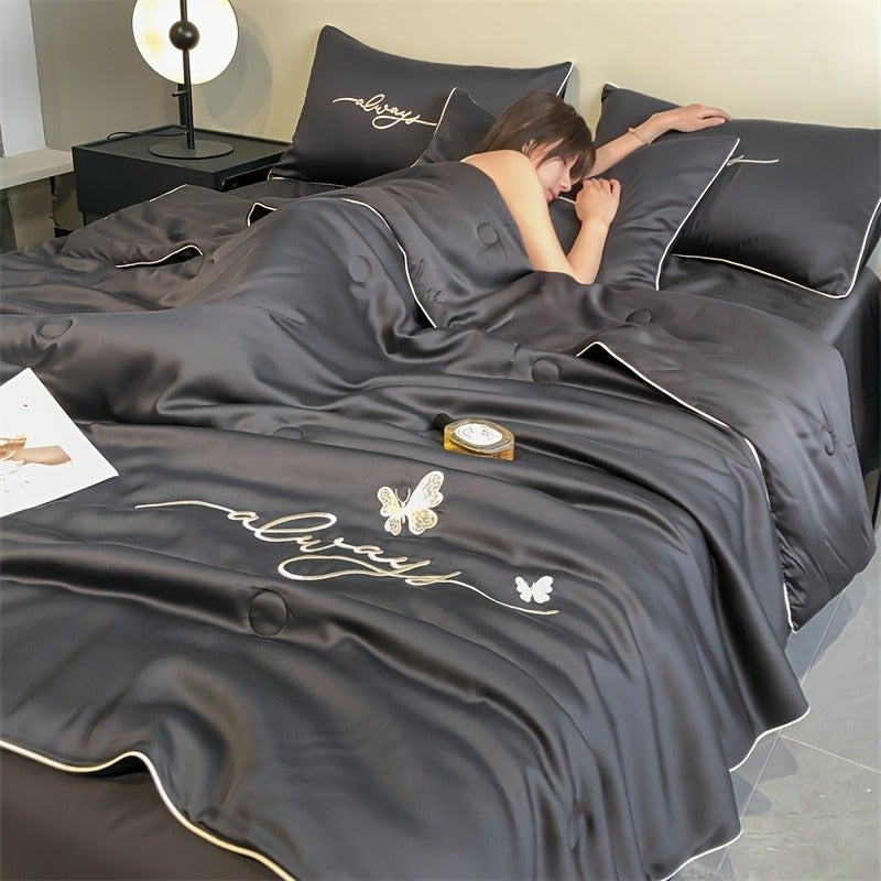 1pc Ultra Soft Summer Cool Quilt (1 Summer Quilt, Pillow Not Included) Luxury Ice Fiber Fabric Embroidered Comfortable Air Conditioner Quilt Multi-Functional Summer Cool Quilt Cool Thin Quilt Bedding - Image 3