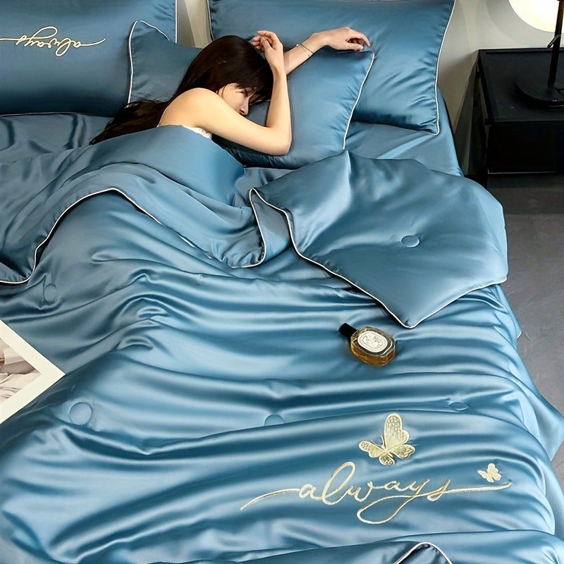 1pc Ultra Soft Summer Cool Quilt (1 Summer Quilt, Pillow Not Included) Luxury Ice Fiber Fabric Embroidered Comfortable Air Conditioner Quilt Multi-Functional Summer Cool Quilt Cool Thin Quilt Bedding - Image 2
