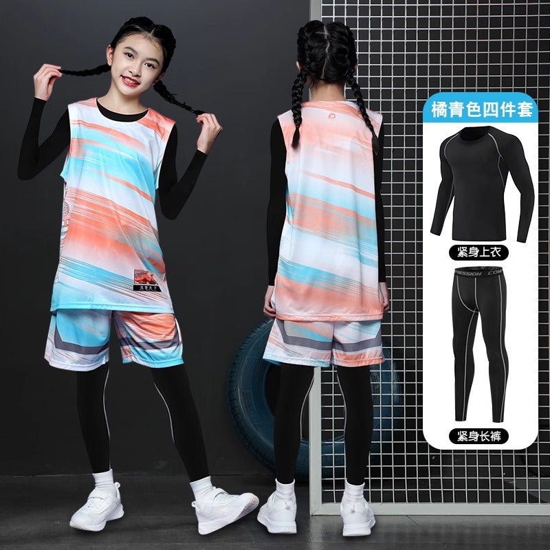 Children'S Basketball Uniform Jersey Boys And Girls Base Quick-Drying Tight Clothes Four-Piece Competition Training Suit - Image 1