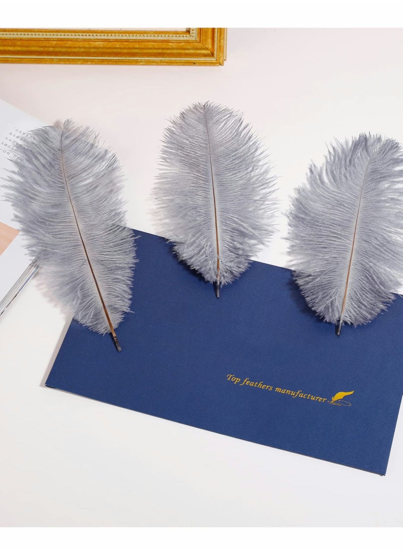SYOSI - Natural White Ostrich Feathers 10 pcs 30-35 cm for Wedding Party Centerpieces Flower packaging Home Decorations (grey) - Image 1