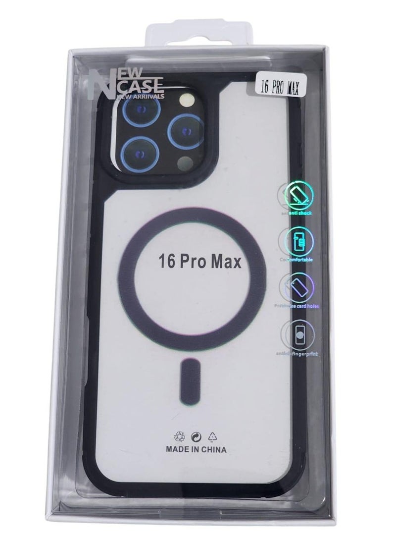 Generic - IPhone 16 Pro Max MagSafe Case With Colored Sides - Clear / Black - Image 1