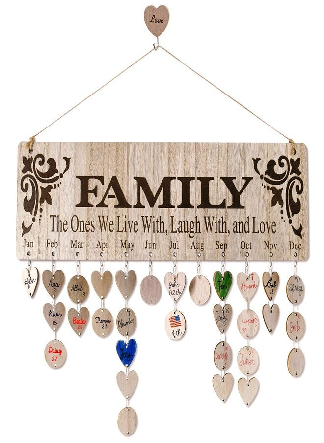 YuQi Mother’s Day Gift for Mom Grandma - Wooden Family Birthday Reminder Calendar Board with 100 Tags, Wall Hanging Farmhouse Home Decor DIY Anniversaries Tracker Plaque - Image 1