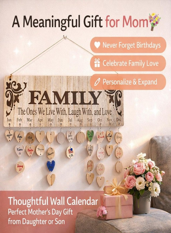 YuQi Mother’s Day Gift for Mom Grandma - Wooden Family Birthday Reminder Calendar Board with 100 Tags, Wall Hanging Farmhouse Home Decor DIY Anniversaries Tracker Plaque - Image 2