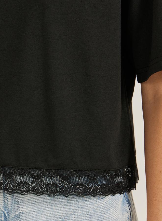 Styli Lace Hem Round Neck Boxy Fit T-Shirt  - Image 3