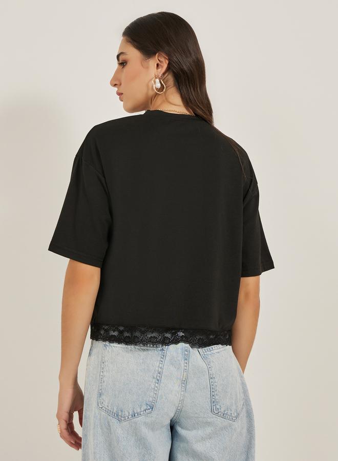 Styli Lace Hem Round Neck Boxy Fit T-Shirt  - Image 4