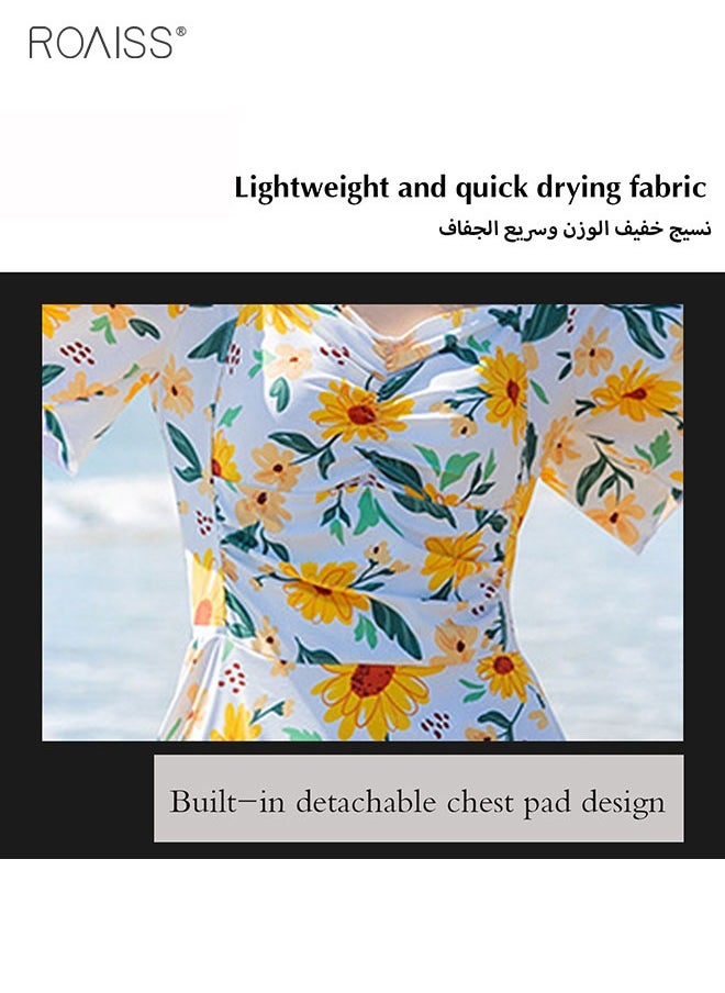 Women'S Fashion Floral Swimsuit Dress Classic Square Neck Leaf Sleeve Skirt Waist Wrinkle Design A -Line Skirt Built -In Privacy Flat -Angle Shorts - pzsku/Z2278E01FAA542D08243BZ/45/_/1703827468/c034a79e-6ed2-4881-8d76-7b025a3408ee