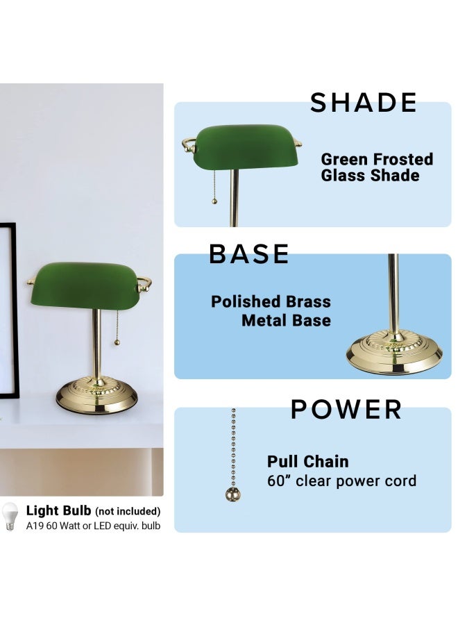 Catalina 13.5 Traditional Bankers Desk Lamp With Glass Shade Green - Image 3