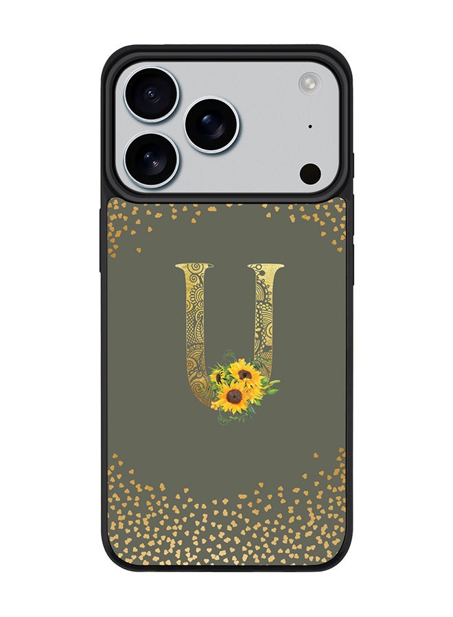 Stylizedd iPhone 17 Pro Case, [Compatible with MagSafe] Slim Magnetic cover Phone Case iPhone 17 Pro -Custom Floral Monogram - U  (Olive Green ) - Image 1