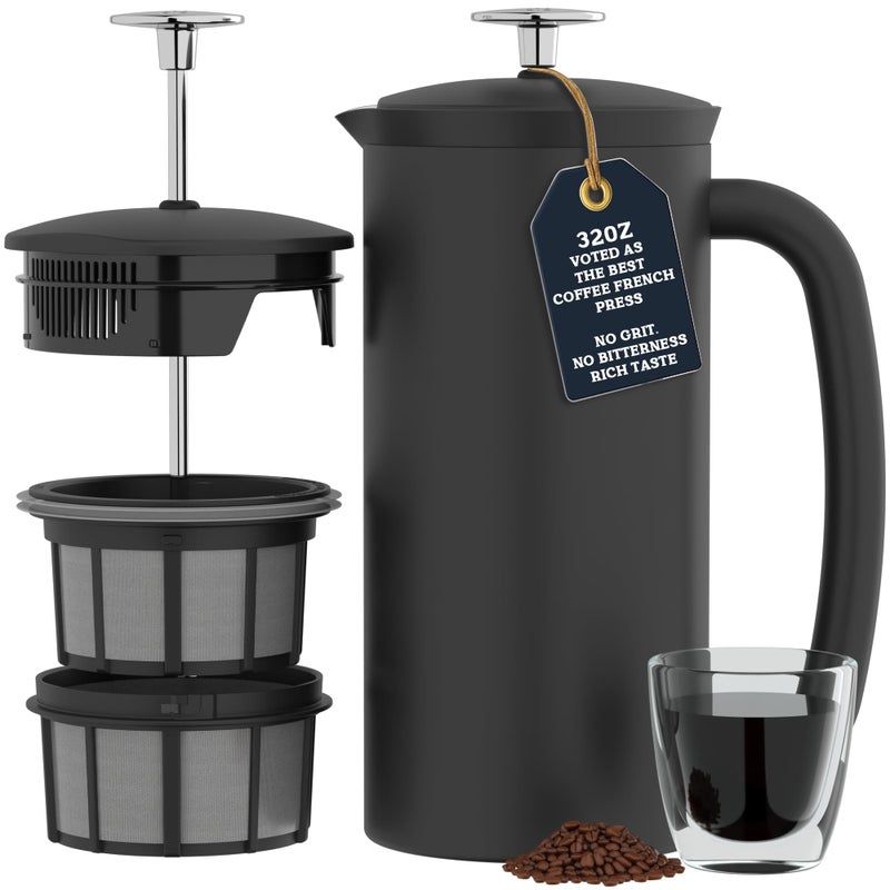 ESPRO P7 French Press Stainless Steel 304 â€“ Patented Double Walled Micro-Filter Insulated French Press Coffee Maker, Grit-Free Brew - Heat Resistant BPA Free Coffee Maker - Matte Black (32oz) - Image 1