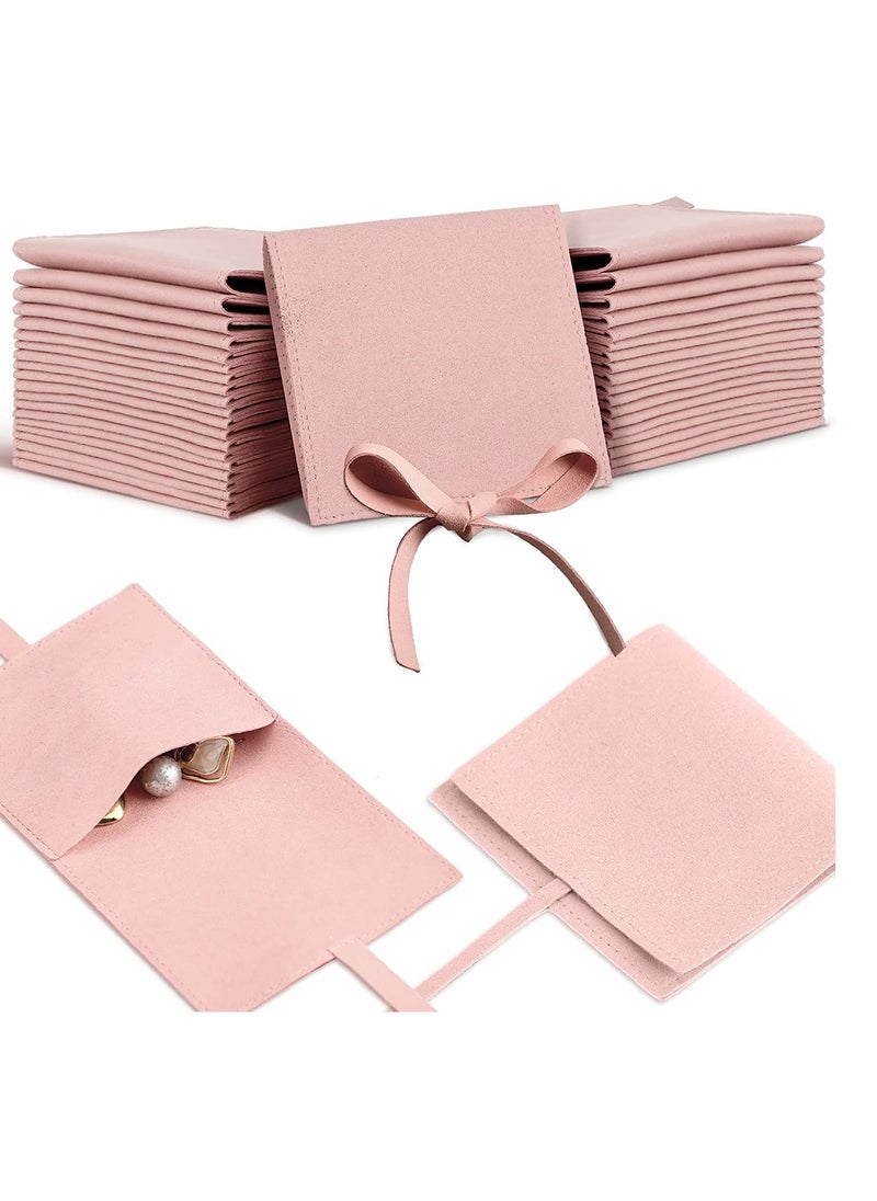 SYOSI - 20Pcs Microfiber Jewelry Pouch 8 x 8 Cm, Jewelry Packaging Bag Luxury Small Jewelry Gift Bags Bow Tie Microfiber Bag for Bracelet Necklace Packaging, Envelope Style with Strings and Divider, Pink - Image 1
