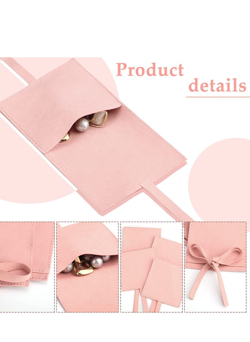 SYOSI - 20Pcs Microfiber Jewelry Pouch 8 x 8 Cm, Jewelry Packaging Bag Luxury Small Jewelry Gift Bags Bow Tie Microfiber Bag for Bracelet Necklace Packaging, Envelope Style with Strings and Divider, Pink - Image 1