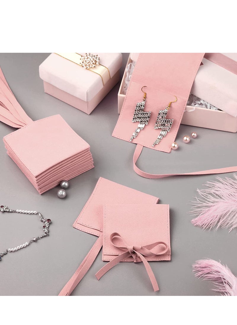 SYOSI - 20Pcs Microfiber Jewelry Pouch 8 x 8 Cm, Jewelry Packaging Bag Luxury Small Jewelry Gift Bags Bow Tie Microfiber Bag for Bracelet Necklace Packaging, Envelope Style with Strings and Divider, Pink - Image 1