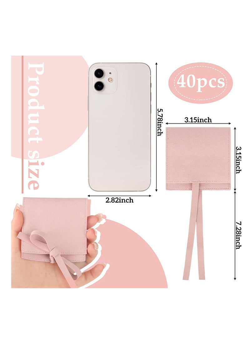 SYOSI - 20Pcs Microfiber Jewelry Pouch 8 x 8 Cm, Jewelry Packaging Bag Luxury Small Jewelry Gift Bags Bow Tie Microfiber Bag for Bracelet Necklace Packaging, Envelope Style with Strings and Divider, Pink - Image 1