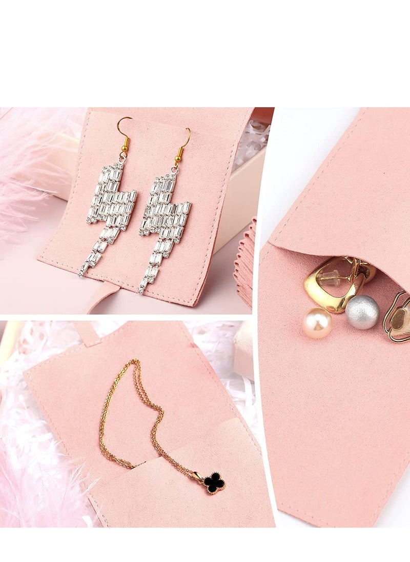 SYOSI - 20Pcs Microfiber Jewelry Pouch 8 x 8 Cm, Jewelry Packaging Bag Luxury Small Jewelry Gift Bags Bow Tie Microfiber Bag for Bracelet Necklace Packaging, Envelope Style with Strings and Divider, Pink - Image 1