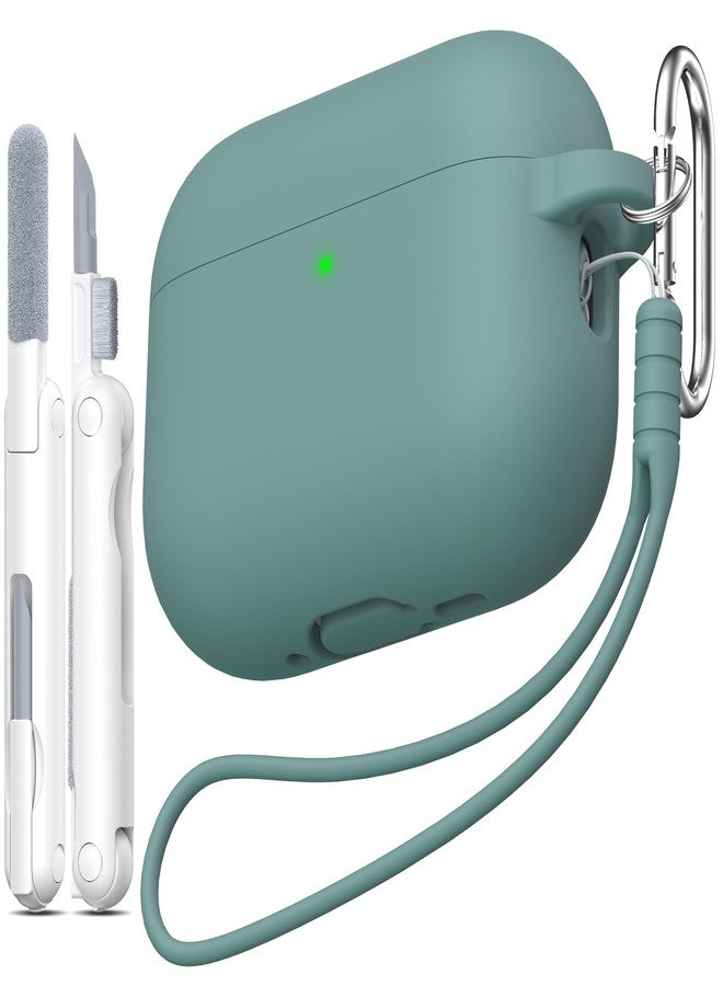 MHYALUDO غطاء حماية MHYALUDO لسماعات AirPods Pro من الجيل الثالث، مصنوع من السيليكون الناعم المقاوم للصدمات والمناسب للاستخدامات العسكرية، مع حبل تعليق ومجموعة تنظيف، وإضاءة LED أمامية مرئية، لون أخضر صنوبري. - Image 1