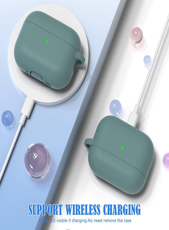 MHYALUDO غطاء حماية MHYALUDO لسماعات AirPods Pro من الجيل الثالث، مصنوع من السيليكون الناعم المقاوم للصدمات والمناسب للاستخدامات العسكرية، مع حبل تعليق ومجموعة تنظيف، وإضاءة LED أمامية مرئية، لون أخضر صنوبري. - Image 5