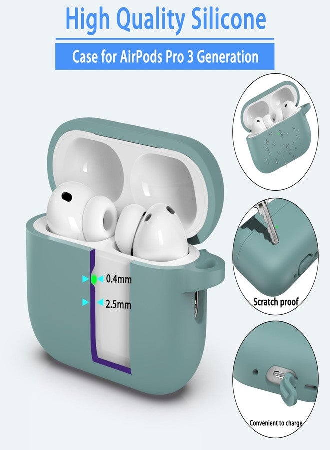 MHYALUDO غطاء حماية MHYALUDO لسماعات AirPods Pro من الجيل الثالث، مصنوع من السيليكون الناعم المقاوم للصدمات والمناسب للاستخدامات العسكرية، مع حبل تعليق ومجموعة تنظيف، وإضاءة LED أمامية مرئية، لون أخضر صنوبري. - Image 3