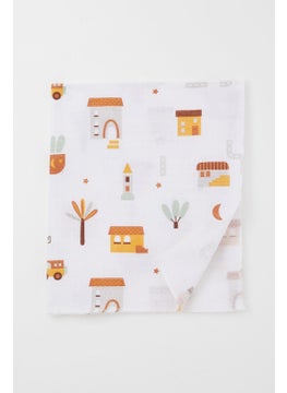 Breeze Newborn Baby Muslin Blanket Street Themed Tree Pattern Standard, Ecru  - Image 1