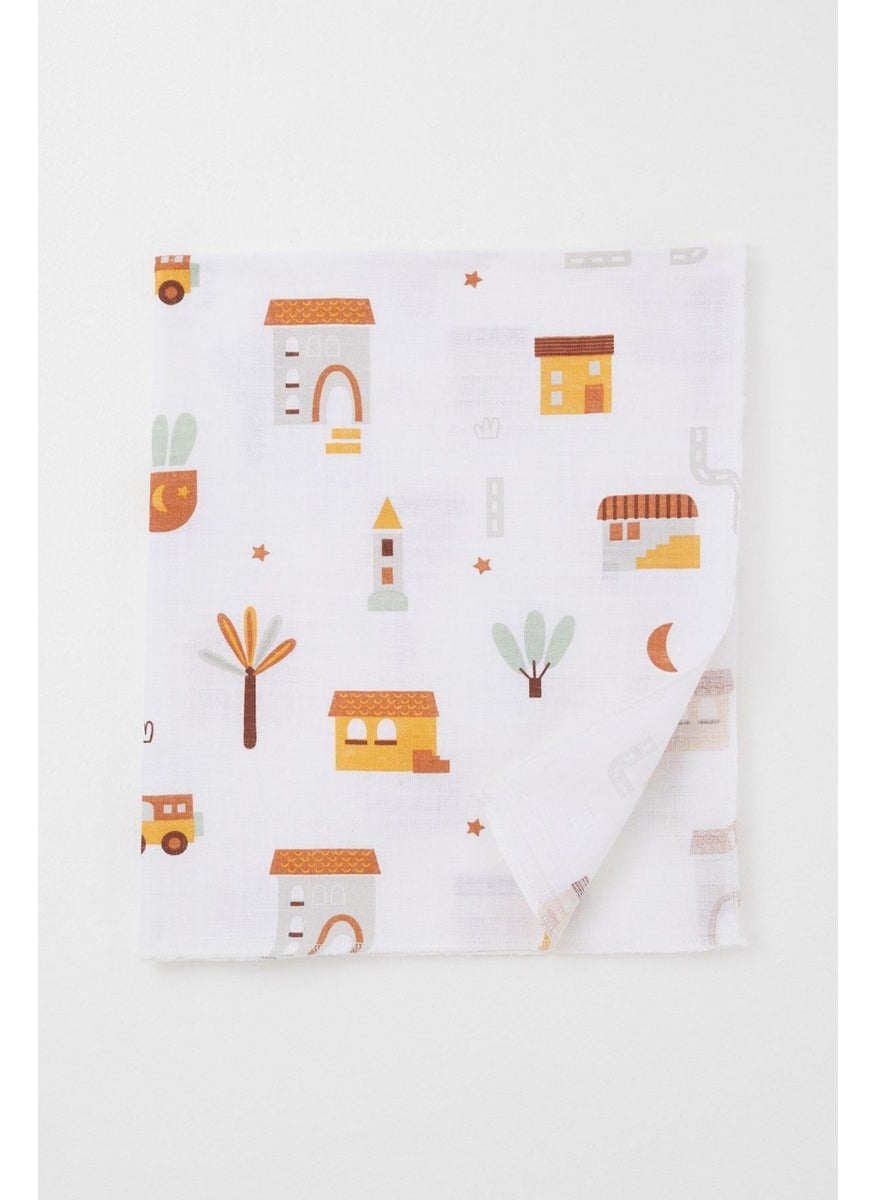 Breeze Newborn Baby Muslin Blanket Street Themed Tree Pattern Standard, Ecru  - Image 1