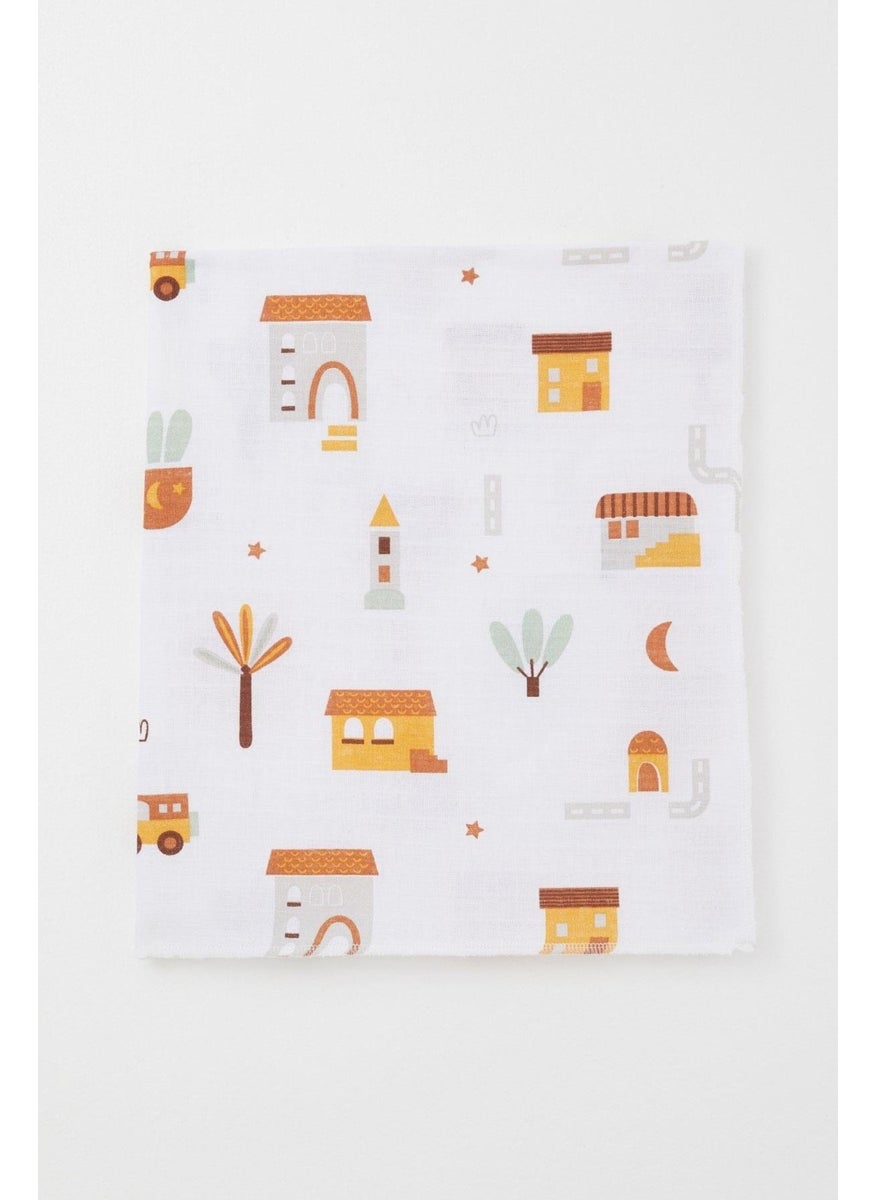 Breeze Newborn Baby Muslin Blanket Street Themed Tree Pattern Standard, Ecru  - Image 2