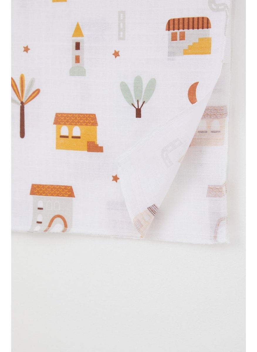 Breeze Newborn Baby Muslin Blanket Street Themed Tree Pattern Standard, Ecru  - Image 3