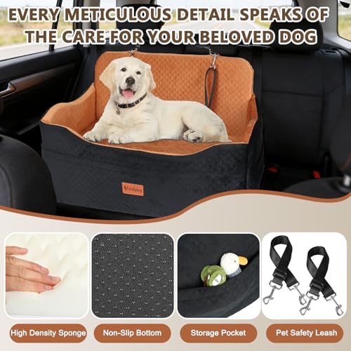 Vivifying Dog Car Seat for Back Seat, Booster Travel Bed for Medium Large Dogs or 2 Small Dogs, 4" Raised Foam Cushion, Safety Leash & Washable Cover, Soft Dog Booster Seat for Cars, Trucks & SUVs - Image 4
