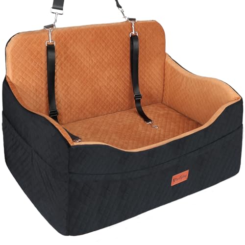 Vivifying Dog Car Seat for Back Seat, Booster Travel Bed for Medium Large Dogs or 2 Small Dogs, 4" Raised Foam Cushion, Safety Leash & Washable Cover, Soft Dog Booster Seat for Cars, Trucks & SUVs - Image 1