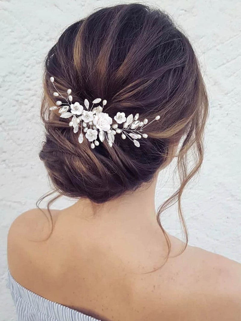 GORAIS Flower Wedding Hair Vine Pearl Bridal Hair Pieces Crystal Hair Accessories for Bride and Women
