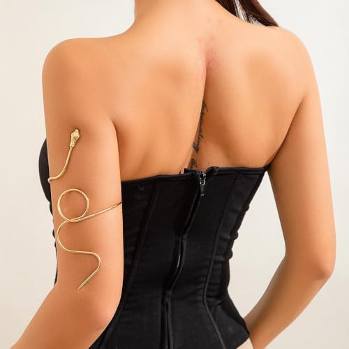 SQUISHCO 4Pcs Arm Cuff Jewellery for Women, Gold Arm Cuff Bracelet for Women with Unique Snake Symbol and Circle Designs, Perfect for Weddings, Parties, and Special Occasions - Image 3