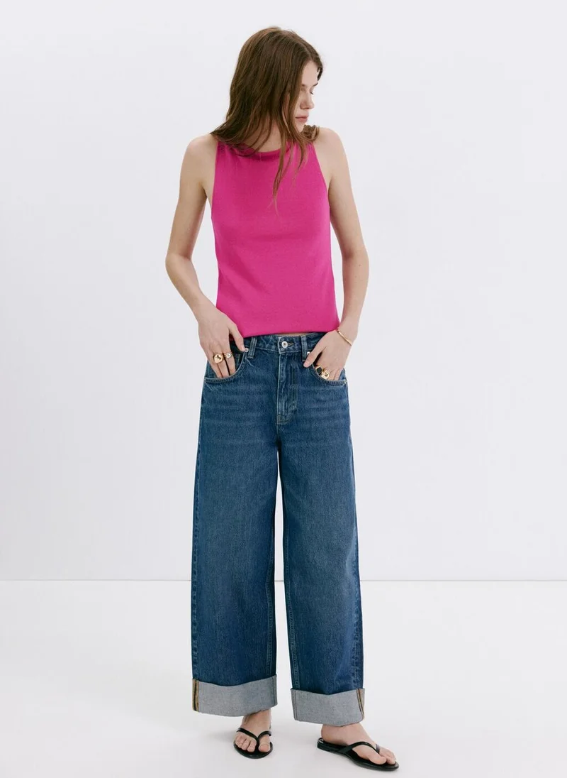 Mango 88-FUCSIA Fine Knit Boat Neck Top for Women | Best Price UAE