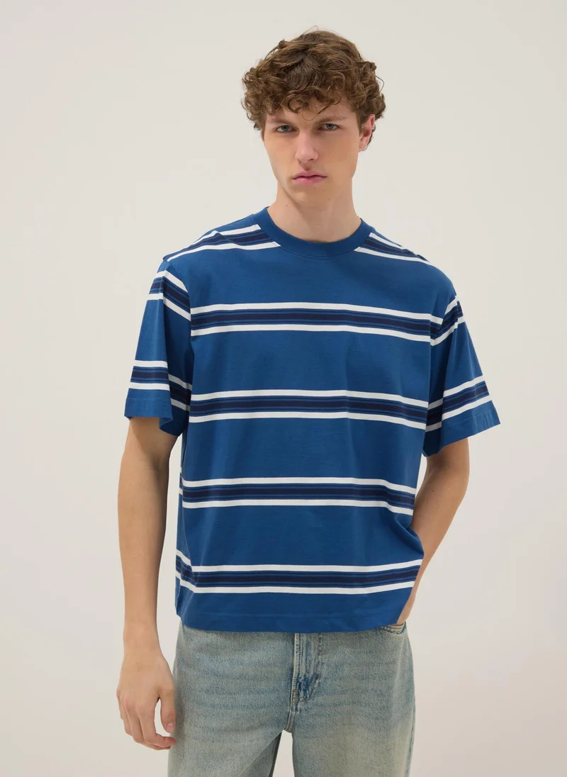 او في اس OVS Blue Striped Pure Cotton T-Shirt