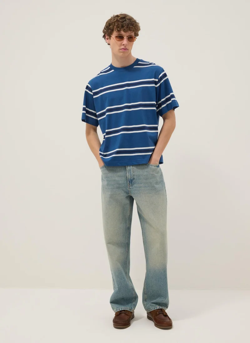 او في اس OVS Blue Striped Pure Cotton T-Shirt