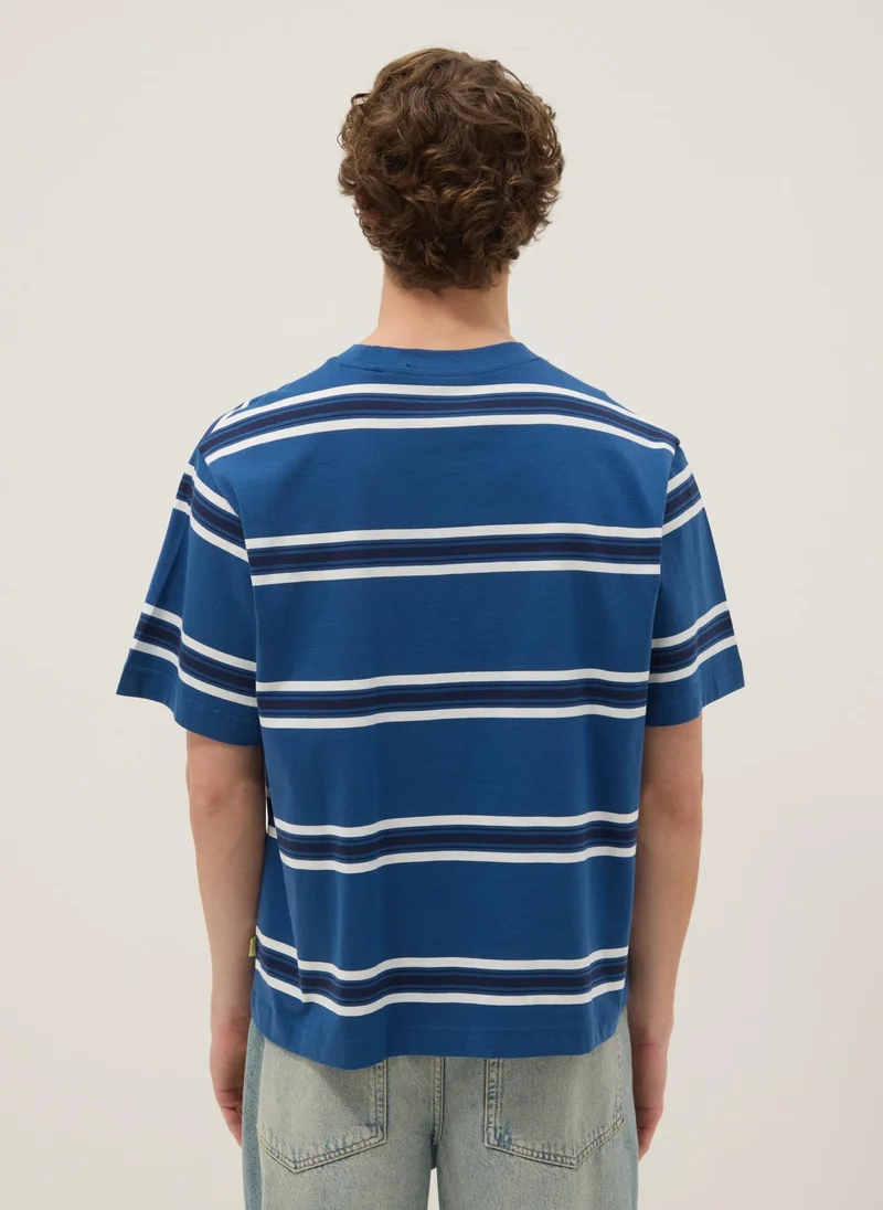 Ovs  OVS Blue Striped Pure Cotton T-Shirt for Men | Best Price UAE