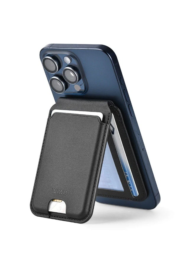 دبليو اي دبليو يو محفظة WiWU MW-003P Mag Wallet Pro مغناطيسية لون أسود متوافقة مع MagSafe نحيفة مع حامل هاتف - Image 1