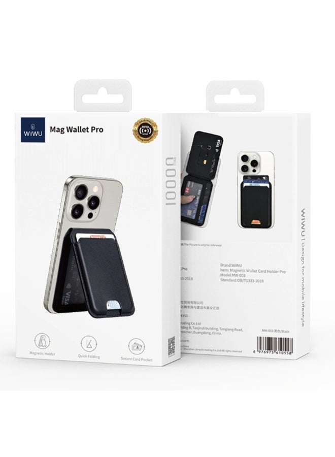 دبليو اي دبليو يو محفظة WiWU MW-003P Mag Wallet Pro مغناطيسية لون أسود متوافقة مع MagSafe نحيفة مع حامل هاتف - Image 2
