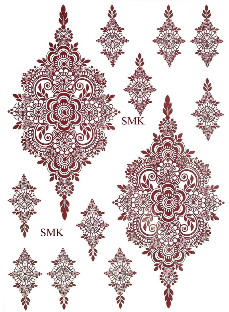 Henna Stickers, Arabic Designed Henna Tattoo for both Hands, Temporary Tattoos,Brown Mehndi Waterproof Sticker, (DESIGN 6, 3, count) - Image 1