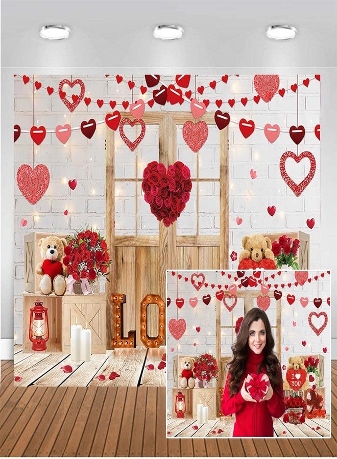 شايا خلفية تصوير عيد الحب من تشايا، مقاس 7 × 5 قدم، جدار من الطوب، باب خشبي، وردة حمراء، قلب من الأضواء، خلفية زينة حفلات عيد الحب، لافتة CY-293 - Image 1