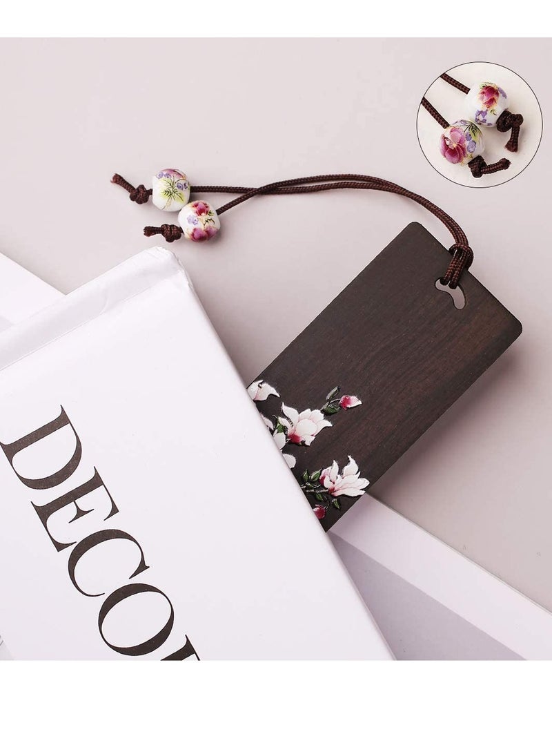 Zikra Handmade Wooden Bookmarks, 2 Pieces Gift Boxed Hollowed out Mahogany Orchid Bookmark Book Marker Card Reading Pause Tassel Card a Beautiful Gift for Teachers - Image 2