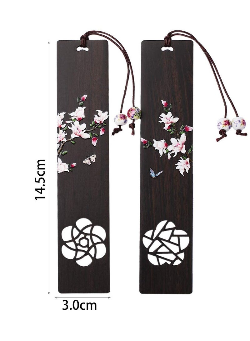 Zikra Handmade Wooden Bookmarks, 2 Pieces Gift Boxed Hollowed out Mahogany Orchid Bookmark Book Marker Card Reading Pause Tassel Card a Beautiful Gift for Teachers - Image 5