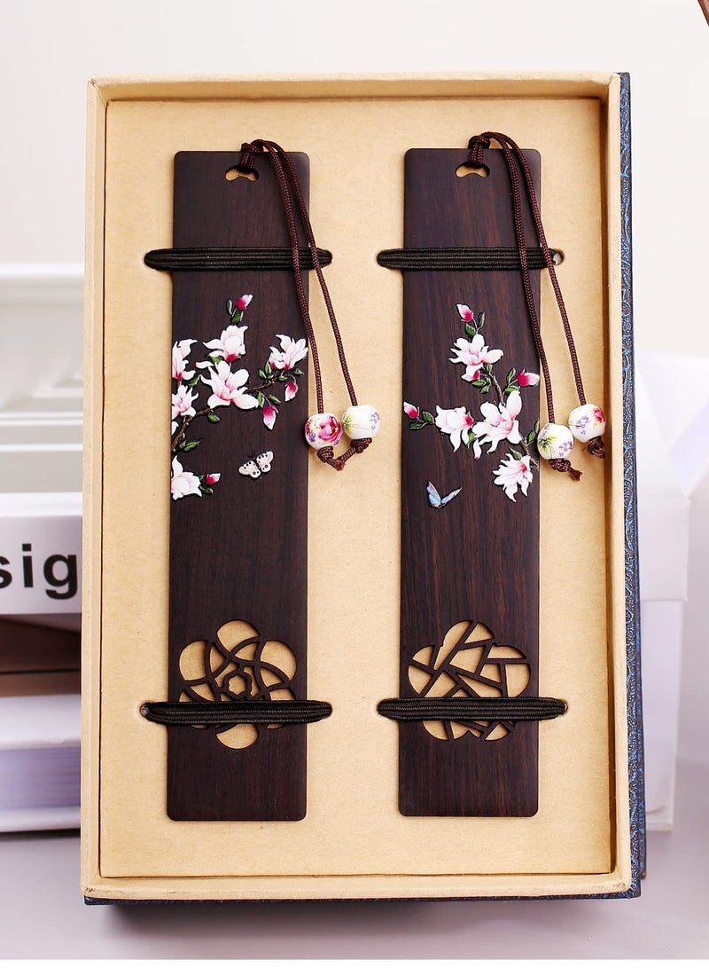 Zikra Handmade Wooden Bookmarks, 2 Pieces Gift Boxed Hollowed out Mahogany Orchid Bookmark Book Marker Card Reading Pause Tassel Card a Beautiful Gift for Teachers - Image 4