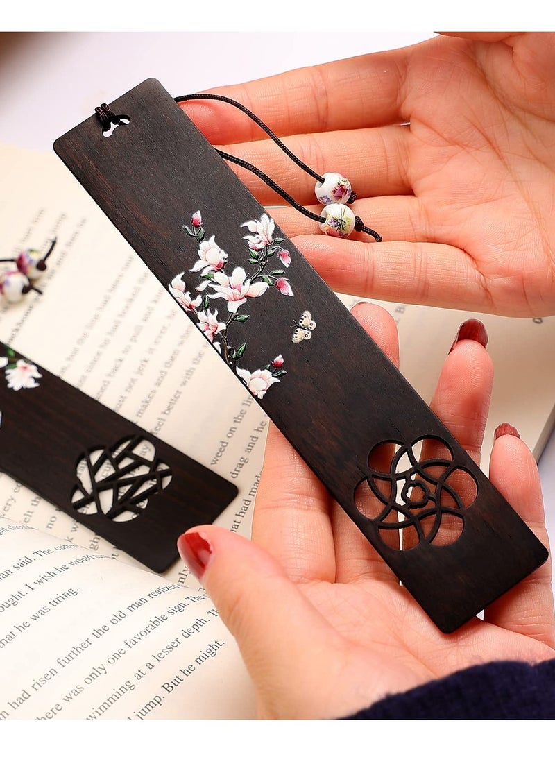 Zikra Handmade Wooden Bookmarks, 2 Pieces Gift Boxed Hollowed out Mahogany Orchid Bookmark Book Marker Card Reading Pause Tassel Card a Beautiful Gift for Teachers - Image 3
