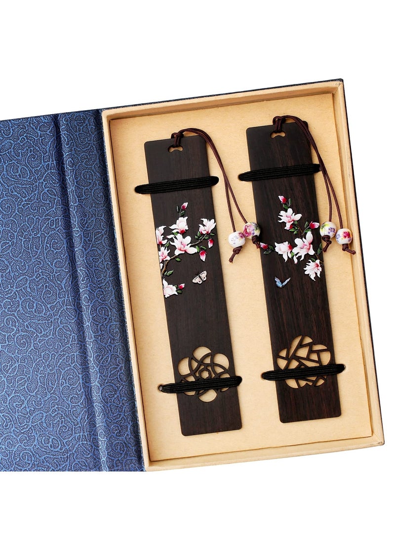 Zikra Handmade Wooden Bookmarks, 2 Pieces Gift Boxed Hollowed out Mahogany Orchid Bookmark Book Marker Card Reading Pause Tassel Card a Beautiful Gift for Teachers - Image 1