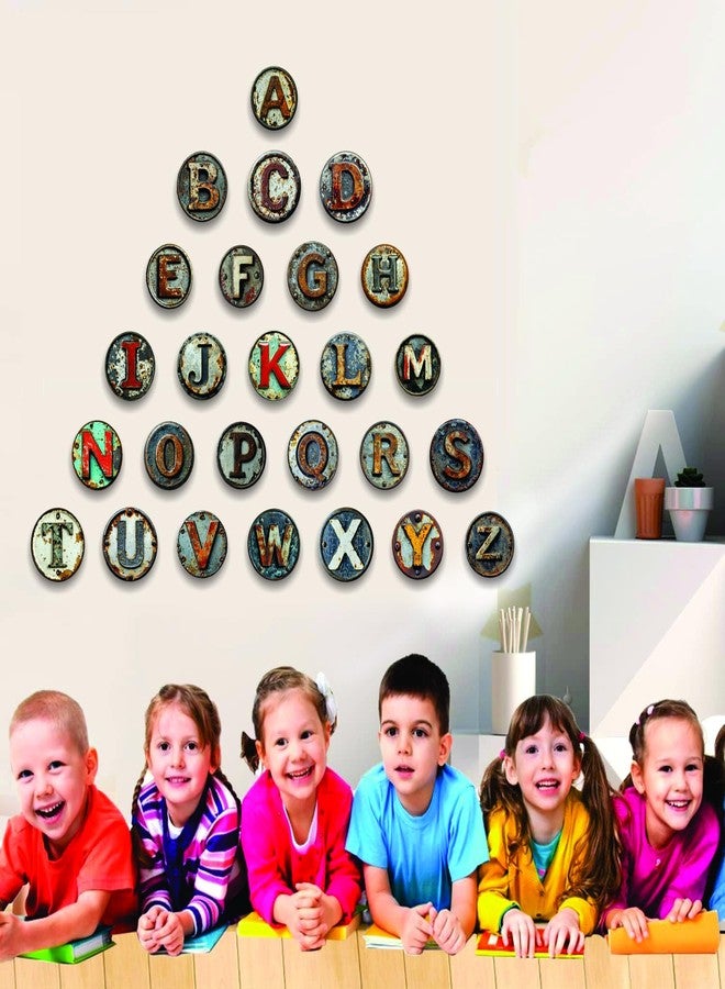 VAAIMAI Antique Round Metal Alphabet Stickers, ABCD for Kids, Boys, Girls, Babies Nursery, Preschool, Classroom, Playroom Decor, Learning Vinyl Wall Stickers - Image 3
