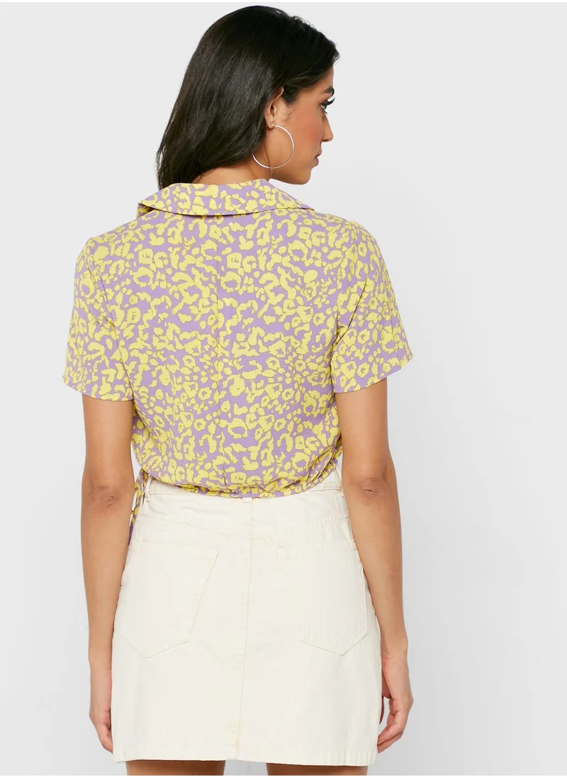NOISY MAY Printed Tie Detail Crop Shirt