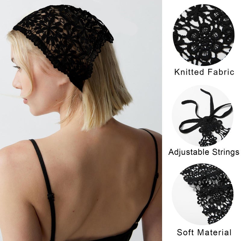 WELROG 3 PCS Hair Scarf, Hair Bandanas Chiffon Head Kerchief, Vintage Knitted Headband for Women, Headwrap for Girls - Image 4