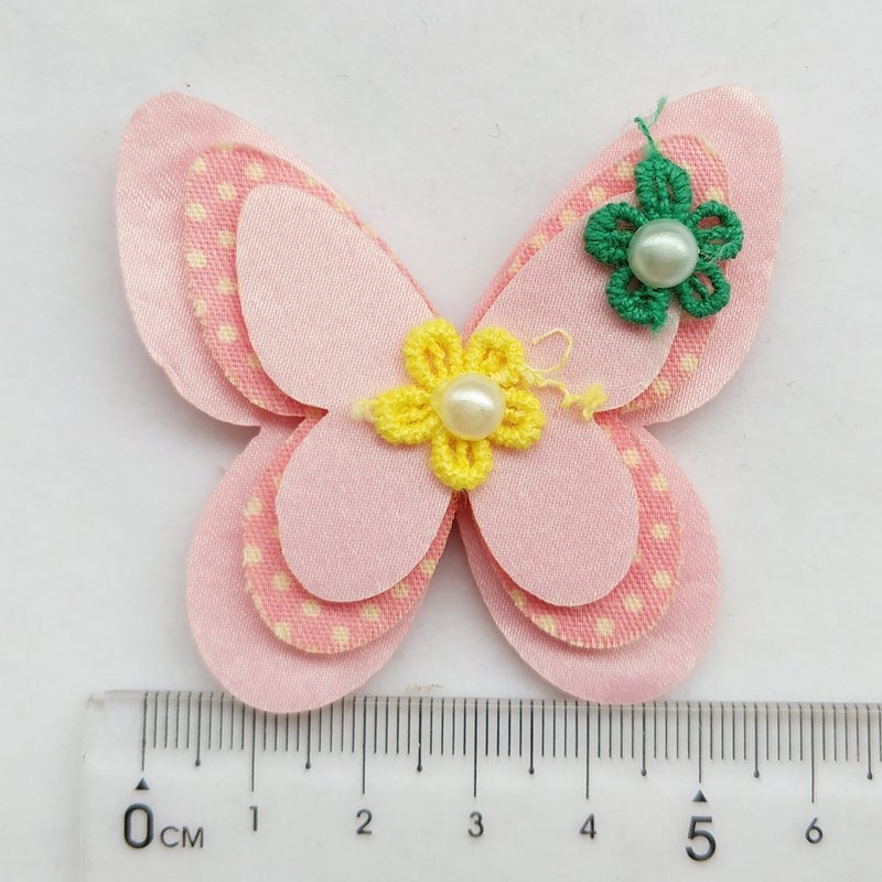 Chenkou Craft 15pcs New Padded Felt Butterfly Satin Ribbon Flowers Beads Appliques Wedding A454 (Multi-Color) - Image 2